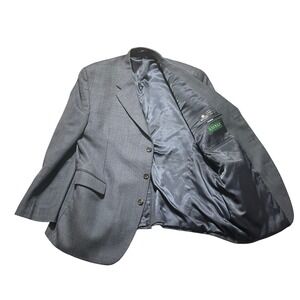 Lauren Ralph Lauren Mens Grey Blue Wool Micro Houndstooth Blazer Sport Coat 48R